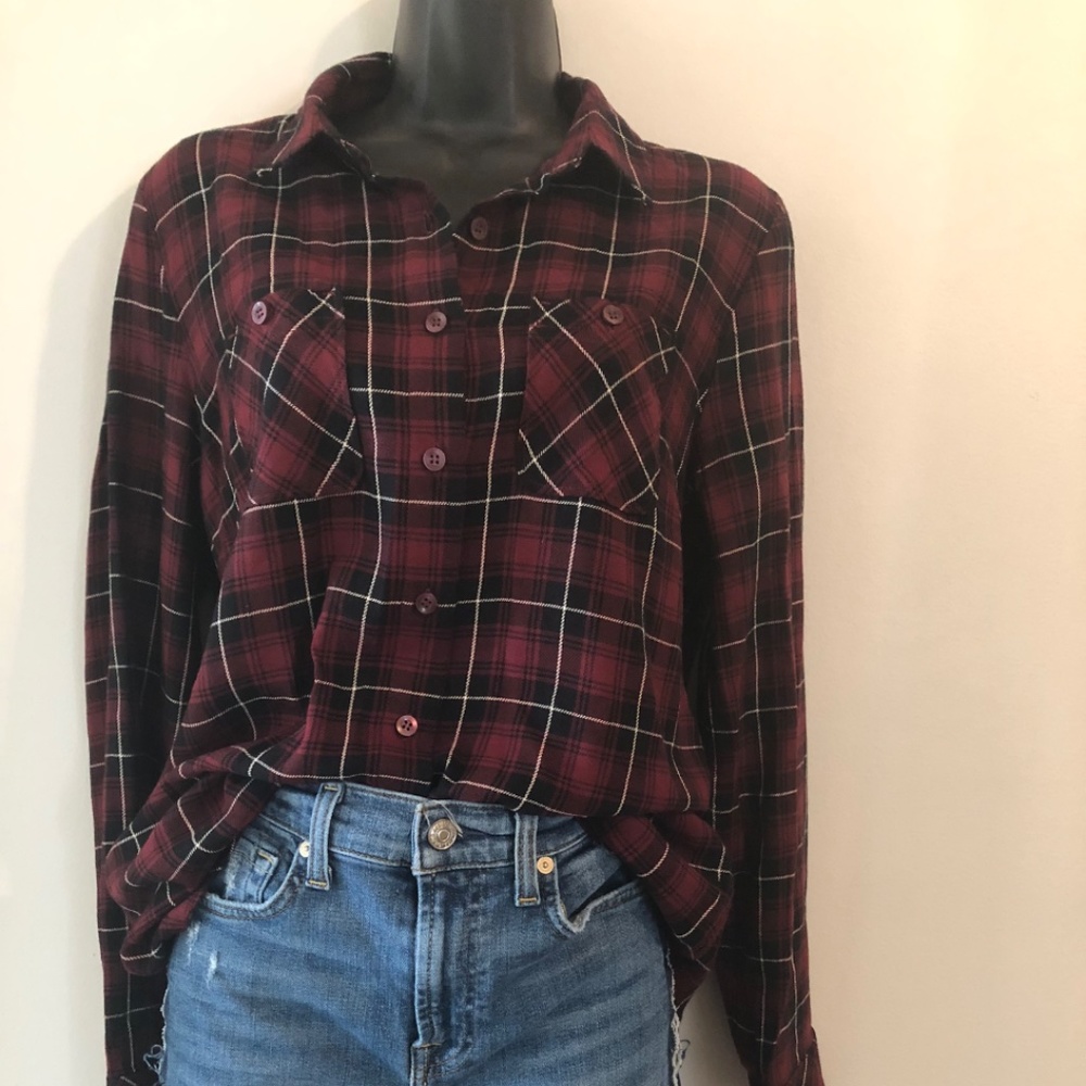 BCBG red and black plaid flannel